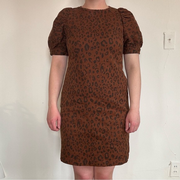 NWT Universal Thread Leopard Print Denim Puff Sleeve Dress - Picture 4 of 7